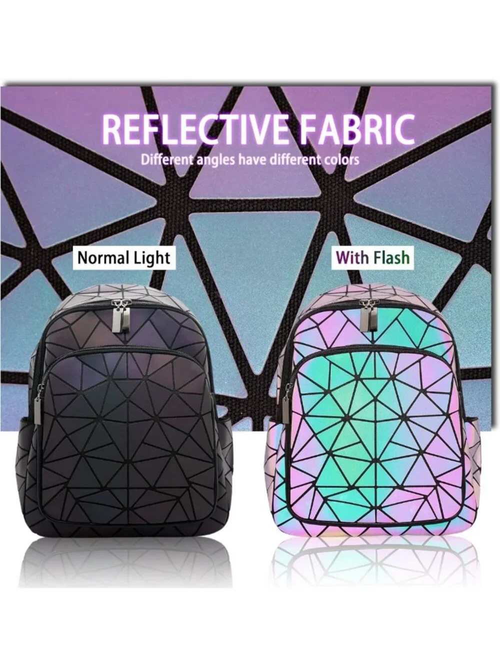Luminous Geometric Women's Backpack | Retro Holographic Travel Daypack Purse